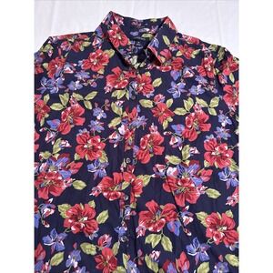 SHIRT Lands'‎ End women's 16 floral no iron Supima cotton blouse top long sleeve